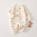 Quilted warm baby romper in off-white with cute tomato print and front buttons - 73 Size / Pink Tomato Warm Romper