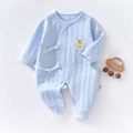 Quilted light blue cotton baby bodysuit with long sleeves and cute bear embroidery - Size 66 / Blue