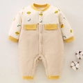 Tutina invernale neonato in cotone spesso con stampa sole e tasche a nido d'ape giallo e beige - Stile Sole Cucito / Taglia 73