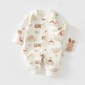 Infant long-sleeve cotton romper in creamy white with cute rabbit and mushroom prints - 73 Size / Mushroom Rabbit Warm Romper