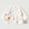 Detailansicht von Baby-Wickeloberteil aus Baumwolle mit Pfirsichmuster und Obst-Stickerei - 52cm / Pfirsich (Off-White)