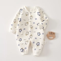 White baby romper with penguin print made of thermal quilted fabric for winter comfort - 73 Size / Blue Penguin Warm Romper