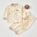 Infant beige cotton loungewear set with pink rib cuffs and cloud patterns - 73 / Brown Cotton Ball Set