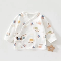 Detailansicht weißes Baby-Wickelshirt aus Baumwolle mit Hunde-Print und Applikation - 52cm / Dackel (Off-White)
