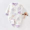 Quilted cotton long-sleeve baby romper with purple floral print and button closure - Size 59 / Purple Sunflower Romper