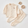 Beige cotton baby thermal underwear set with bear patch and wooden toys background - 73 / Solid Yellow Bear Set
