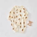 Tutina per neonato in cotone crema con stampa di orsi e chiusura laterale a lacci - Taglia 66 / Stampa orsetto all-over