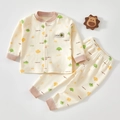 Infant two-piece cotton pajama set with tree prints and happiness text in cream - 73 / Brown Tree Set