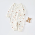 Detail of newborn cotton romper featuring a cute brown bear pattern and side-tie closure - Size 66 / All-over Apple Bear (Spring Autumn Butterfly Suit)