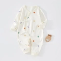 Detail of baby cotton romper with vegetable print and side-tie kimono closure - Size 66 / All-over Vegetables (Spring Autumn Butterfly Suit)