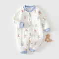Detailed view of baby quilted cotton romper with elephant and deer cartoon prints - Thermal Blue Star Elephant Romper