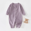 Long-sleeved baby romper in light purple soft knit cotton with button closure - Purple / 59cm