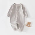 Baby cotton pointelle romper in light grey with button-front and ribbed cuffs - Gray / 59cm