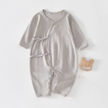 Body neonato a maniche lunghe in cotone grigio con lacci laterali e trama jacquard - 52cm / Grigio