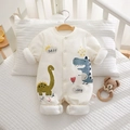 Thickened cream white baby winter romper with dinosaur print and warm ribbed cuffs - Size 59 / Dinosaur Paradise