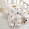 Newborn baby padded romper in cream white with cute cartoon animal prints and snap buttons - Size 59 / Animal Alphabet Paradise