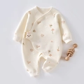 Newborn cotton thermal romper with waffle texture and 3D plush bunny in cream - 66 / Beige Rabbit