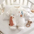 Thickened baby winter jumpsuit in creamy white featuring a cute cartoon bear print - 73 Size / Bear