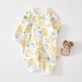 Barboteuse bébé en coton doux à manches longues avec imprimé citron et boutons - 59 / Imprimé Citron Jaune