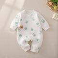 Quilted white baby romper with teal cartoon bears and side button closure - 66 / White Piggy Head
