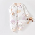 Baby-Wattierter Baumwoll-Strampler mit Blumen- und Hasenprint und rosa Bündchen - Größe 59 / Gelbe Blume Hase Strampler