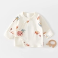 Infant long sleeve cotton kimono wrap shirt with colorful elephant prints in cream white - 52cm / Palm Elephant