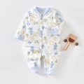 Weißer langärmliger Baby-Strampler mit blauem Rand und festlichen chinesischen Zeichen - Größe 59 / Blau Fröhliches Orakelknochenschrift Strampler