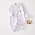 Soft lilac cotton long-sleeve baby romper with cute mushroom embroidery and snap buttons - Size 59 / Pale Purple Mushroom Embroidery