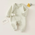 Pale green quilted long-sleeve baby romper with 3D wings and snap buttons - 66 / Green Angel Wings