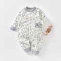 Off-white cotton baby romper with berry leaf print and snap fasteners for newborn - Size 59 / Gray Leaves Romper