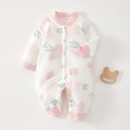 Baby-Strampler aus Baumwolle in Weiß mit rosa Blumenmuster und Rippbündchen für Babys - Größe 73 / Rosa Lotus Strampler