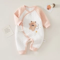 Quilted pink newborn baby girl onesie with cartoon bear applique and bow detail - 66 / Pink Angel Bear