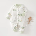 Cotton baby romper with green floral bear print and snap buttons for easy dressing - 73 Size / Fresh Green Bear Romper
