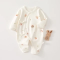Details von Baby-Baumwoll-Strampler mit Bärenmuster und seitlichem Schleifenverschluss - 52cm / Baum Bär Hase (Frühling Herbst Kimono)
