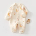 Close-up of baby warm romper with moon and stars print on quilted air cotton fabric - Thermal Moon Trojan Romper