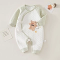 Quilted newborn long sleeve bodysuit in cream and green with a 3D teddy bear patch - 66 / Green Angel Bear