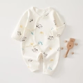 Detail eines weichen Baumwoll-Stramplers mit Panda-Kronen-Print und Seitenknopfleiste - 52cm / Panda Bambus (Frühling Herbst Kimono)