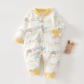Wattierter Baumwoll-Strampler mit Hasenprint und gelben Rippbündchen für Babys - Größe 73 / Nationaler Stil Hase Strampler