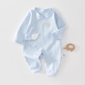 Light blue 100% cotton baby romper with crown embroidery and decorative side wings - Size 66 / Blue Angel Magic Tape Style