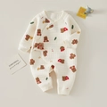 Cream quilted long-sleeve baby romper featuring cute brown bear prints and snap buttons - 66 / Superman Bear