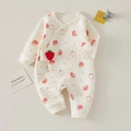 Padded cotton newborn romper with red strawberry print and side button closure - 66 / Strawberry Print