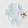 Light blue cotton newborn romper with crown embroidery and white 3D wing detail - Size 66 / Cyan Angel Magic Tape Style