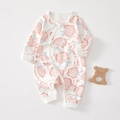 Newborn cotton long sleeve romper with cute peach and bear patterns and side tie closure - 52 / Pink Apple Print
