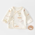 Cotton newborn baby wrap shirt in cream white featuring carousel print and side tie closure - 52cm / Bear Paradise