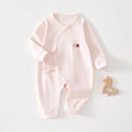 Pink newborn cotton kimono romper with apple embroidery and convenient side-tie closure - 52 / Solid Pink Apple