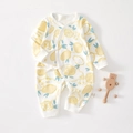 Newborn cotton romper featuring yellow lemon and cartoon bear patterns with side ties - 52 / Yellow Lemon Print