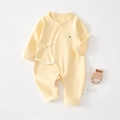 Pale yellow long sleeve cotton baby romper with pineapple embroidery and side ties - 52 / Solid Yellow Lemon