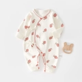 Babyrompertje met lange mouwen van 100% katoen met aardbeienprint en striksluiting - Maat 66 / Crème aardbei