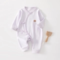 Langärmeliger helllilafarbener Baby-Body aus Baumwolle mit Bindeband und Pilz-Stickerei - 52 / Uni Lila Traube