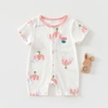 Baby-Strampler aus Baumwolle mit Tulpendruck und feiner Blumenstickerei im Detail - Größe 73 / Rosa Tulpe